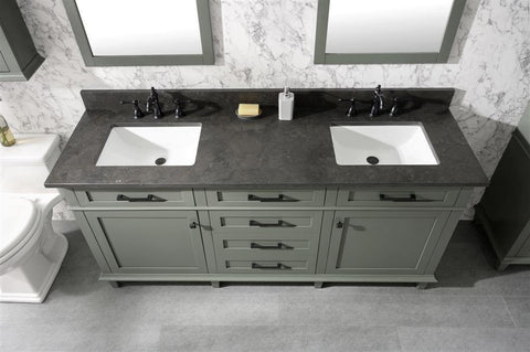 Legion Furniture WLF2272-PG 72" Pewter Green Double Single Sink Vanity Cabinet With Blue Lime Stone Top - Houux