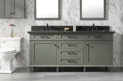 Legion Furniture WLF2272-PG 72" Pewter Green Double Single Sink Vanity Cabinet With Blue Lime Stone Top - Houux
