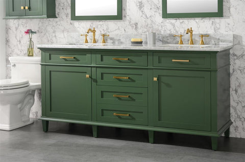 Legion Furniture WLF2272-VG 72" Vogue Green Double Single Sink Vanity Cabinet With Carrara White Top - Houux