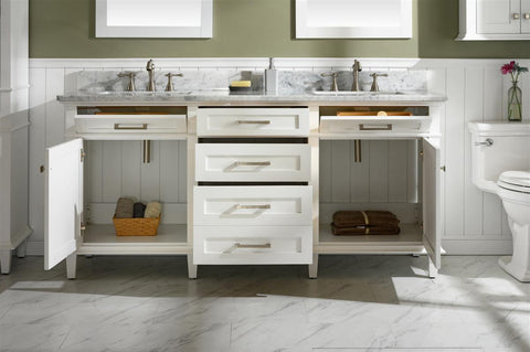 Legion Furniture WLF2272-W 72" White Double Single Sink Vanity Cabinet With Carrara White Top - Houux