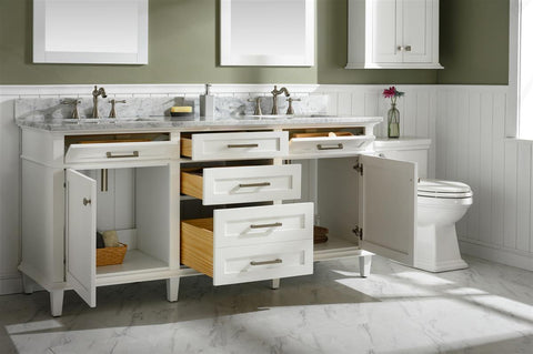 Legion Furniture WLF2272-W 72" White Double Single Sink Vanity Cabinet With Carrara White Top - Houux