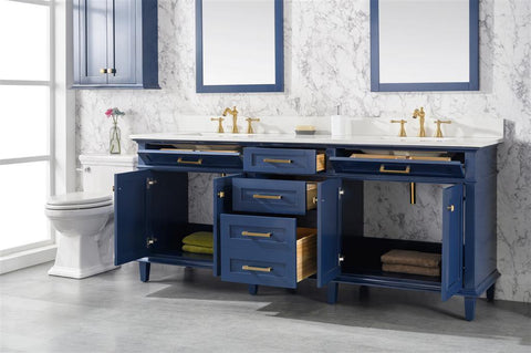 Legion Furniture WLF2280-B 80" Blue Double Sink Vanity Cabinet With Carrara White Quartz Top WLF2280-CW-QZ - Houux