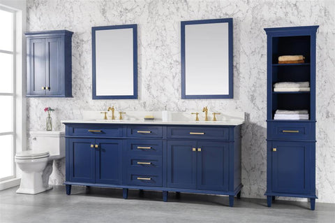 Legion Furniture WLF2280-B 80" Blue Double Sink Vanity Cabinet With Carrara White Quartz Top WLF2280-CW-QZ - Houux