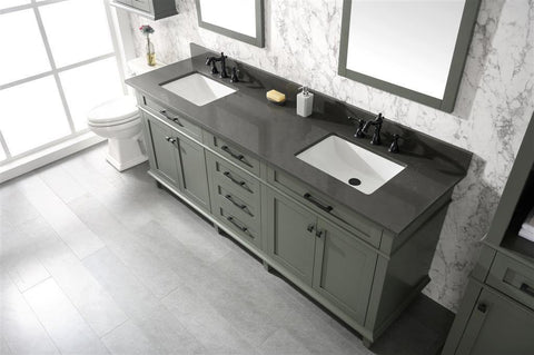 Legion Furniture WLF2280-PG 80" Pewter Green Double Single Sink Vanity Cabinet With Blue Lime Stone Quartz Top WLF2280-BS-QZ - Houux
