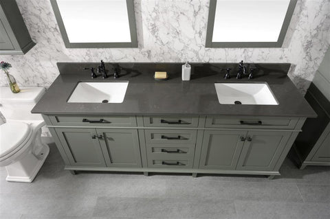 Legion Furniture WLF2280-PG 80" Pewter Green Double Single Sink Vanity Cabinet With Blue Lime Stone Quartz Top WLF2280-BS-QZ - Houux