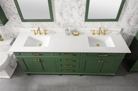 Legion Furniture WLF2280-VG 80" Vogue Green Double Single Sink Vanity Cabinet With Carrara White Quartz Top WLF2280-CW-QZ - Houux