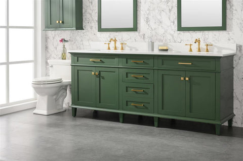 Legion Furniture WLF2280-VG 80" Vogue Green Double Single Sink Vanity Cabinet With Carrara White Quartz Top WLF2280-CW-QZ - Houux