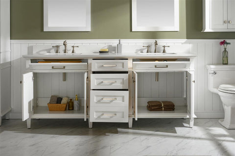 Legion Furniture WLF2280-W 80" White Double Single Sink Vanity Cabinet With Carrara White Quartz Top WLF2280-CW-QZ - Houux