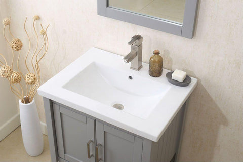 Legion Furniture WLF6021-G 24" Gray Sink Vanity With Mirror, UPC Faucet and Basket - Houux