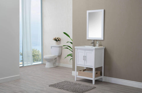 Legion Furniture WLF6021-W 24" White Sink Vanity With Mirror, UPC Faucet and Basket - Houux