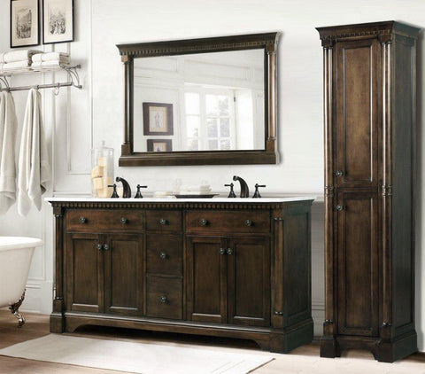 Legion Furniture WLF6036-60 60" Antique Coffee Sink Vanity With Carrara White Top and Matching Backsplash Without Faucet - Houux