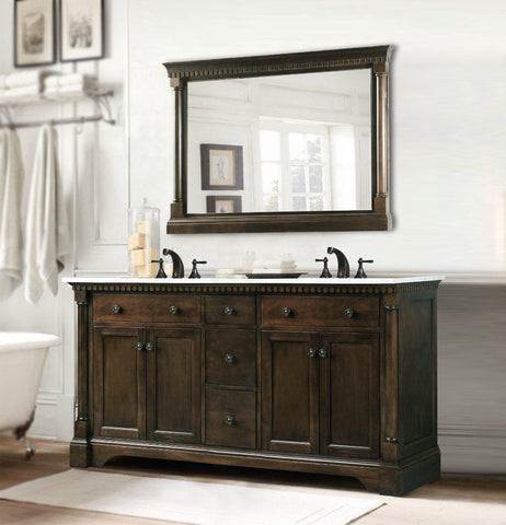 Legion Furniture WLF6036-60 60" Antique Coffee Sink Vanity With Carrara White Top and Matching Backsplash Without Faucet - Houux