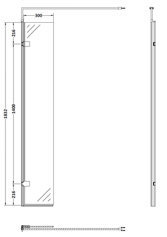 Nuie WRS030H Wetroom Hinged Screen 300 x 1850mm