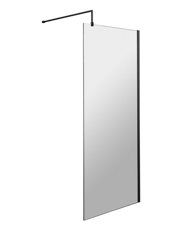 Nuie WRSCBP076 Black 760mm Wetroom Screen With Support Bar